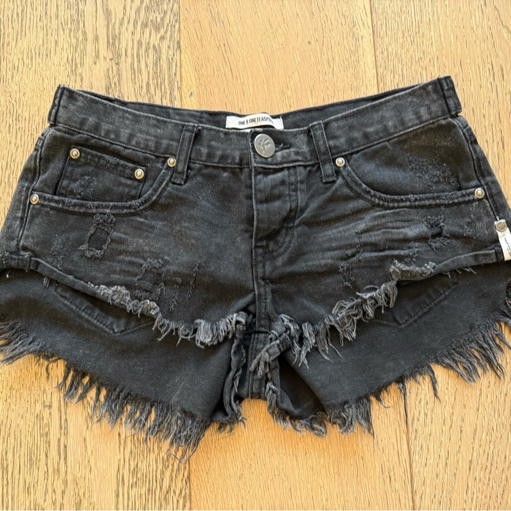 One Teaspoon Black High-Waisted Distressed Jean Shorts